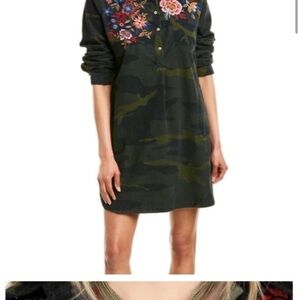 Johnny Was Camo Long Sleeve Embroidered Floral Dress XL